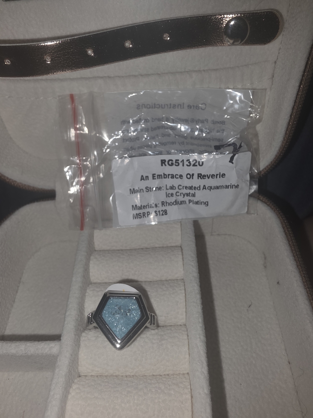 Bomb Party Rhodium-Plated Ring with Lab-Created Aquamarine Ice Crystal - Blue 6